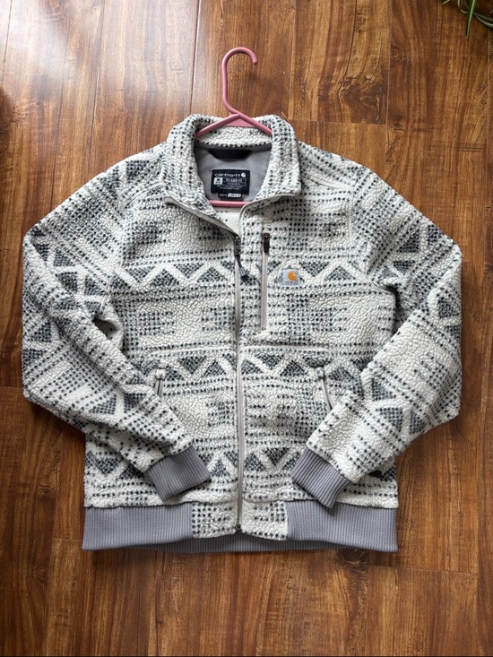 Carhartt Tops - Carhartt Gray Patterned Full-Zip Sherpa Jacket